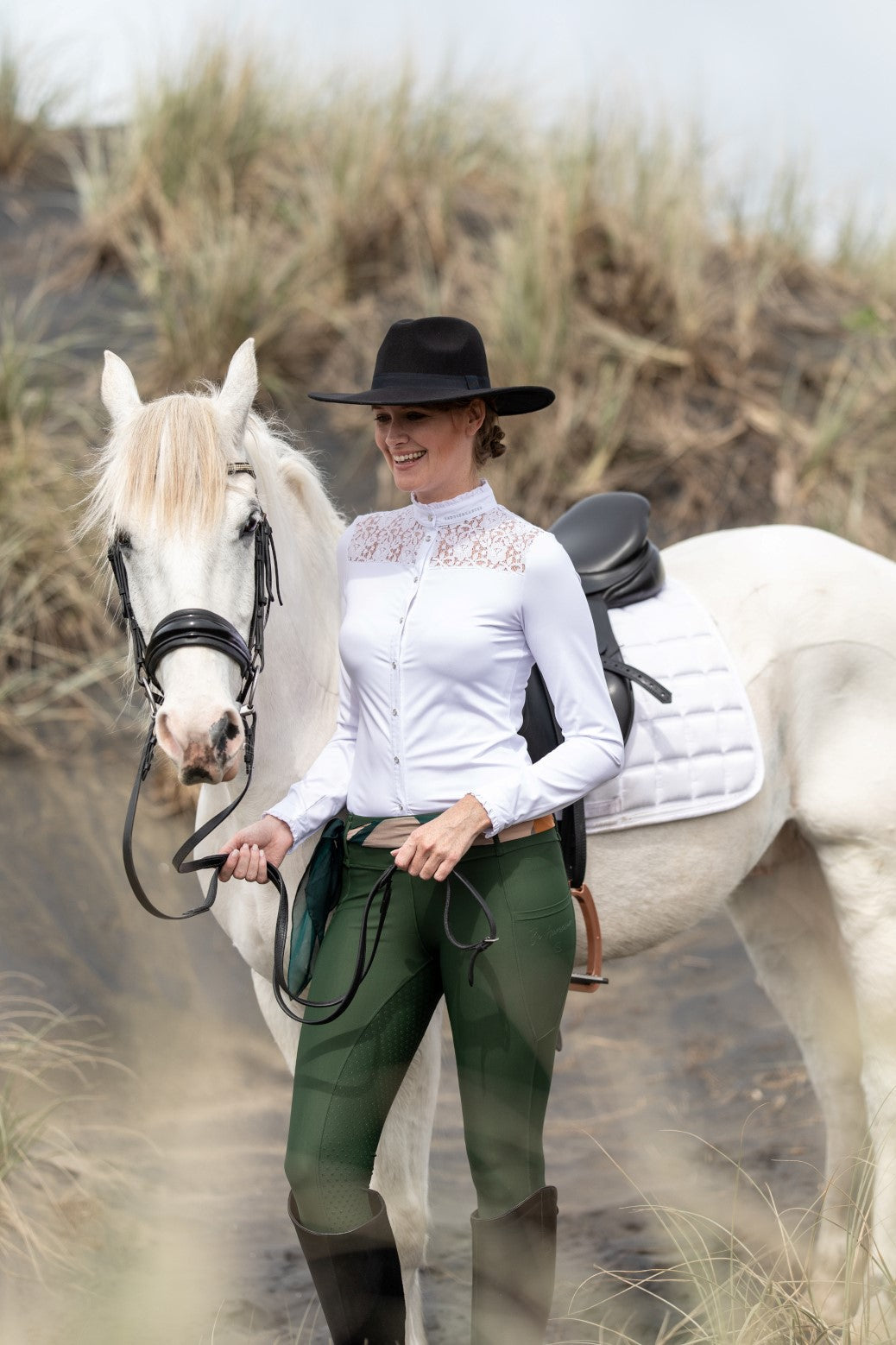 Women's white Show Shirts by Saddle & Canter. Ladies equestrian wear